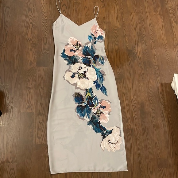 Satin midi slit dress - Picture 1 of 4